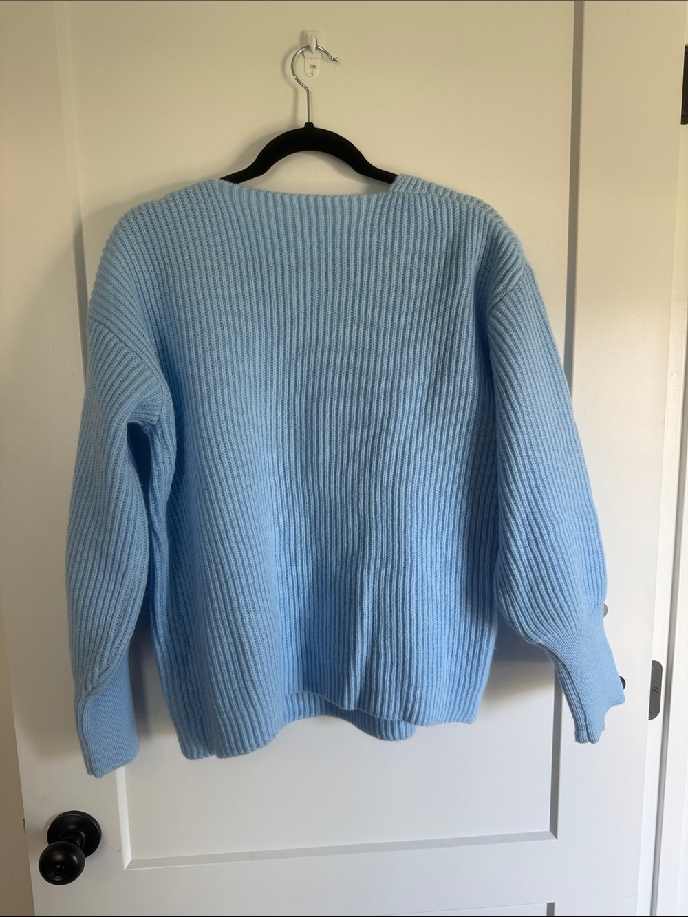 Light Blue V-Neck Ribbed Sweater - Picture 4 of 4